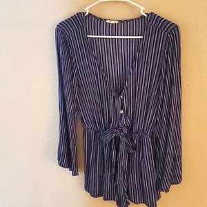 striped navy and white bell sleeve romper - size Medium